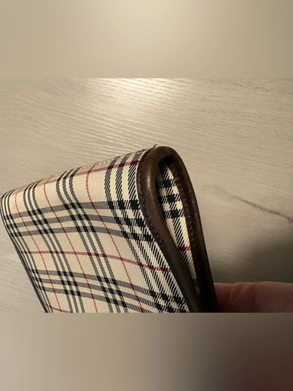 Burberry Beige Black Red Plaid Messenger Bag with‎ Brown Strap